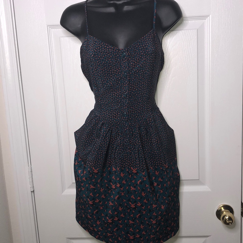 Dk Orange & Blue PolkaDot/Birds Flying Dress